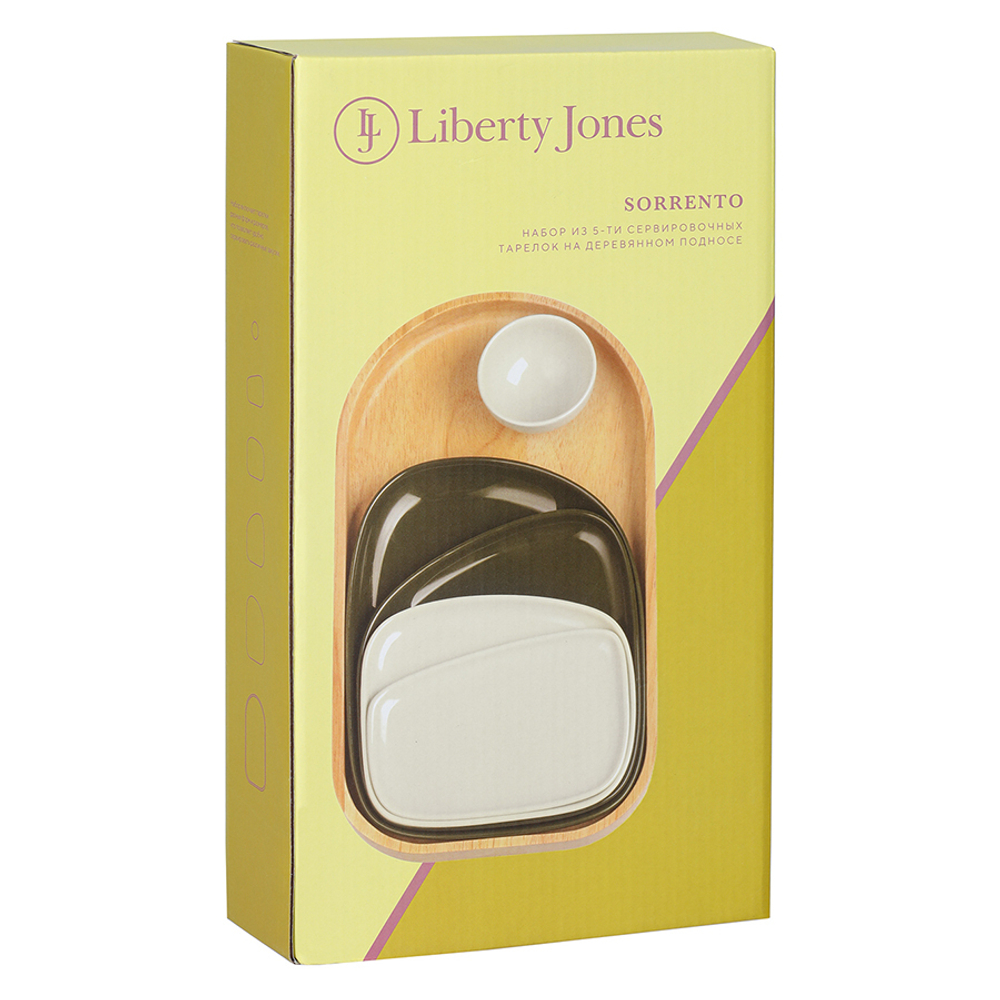 Набор из 5-ти сервировочных тарелок на деревянном подносе sorrento