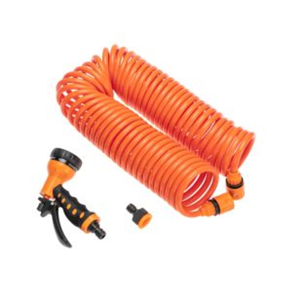 Шланг спиральный, 15 м х 8 мм, пистолет-распылитель, 2 коннектора, адаптер ЧЕТЫРЕ СЕЗОНА