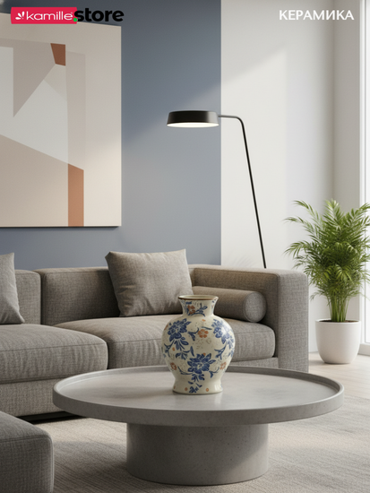 Ваза для цветов 22 см. керамическая с цветочным рисунком