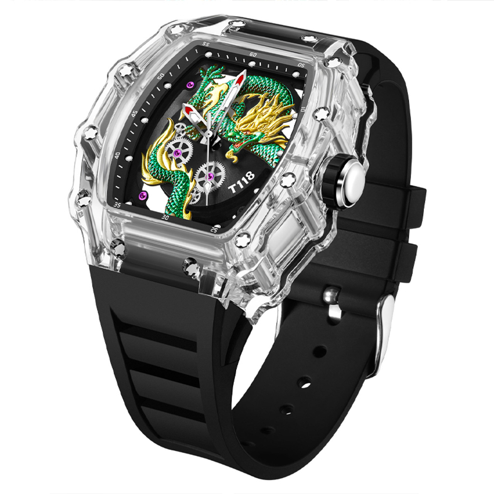 T118 Quartz Movement Silicone Strap Watch Men"s Watches Black Dial