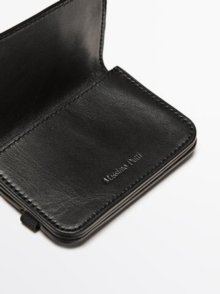 Massimo Dutti Визитница из кожи наппа с клапаном, черный