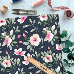 Ткань премиум атлас вечерняя цветочная фантазия