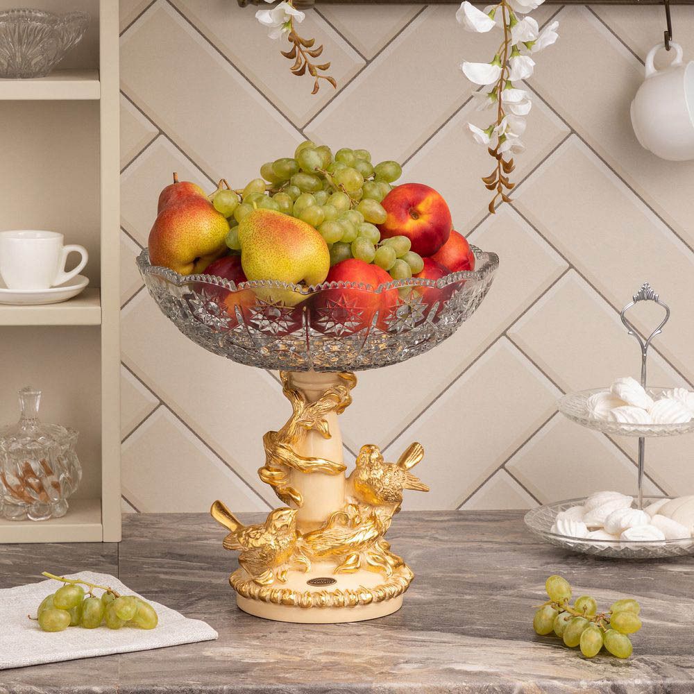Фруктовница-конфетница Мелодия любви со стеклянной чашей 7373 Айвори