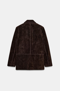 ZARA ПРЯМОЙ БЛЕЙЗЕР ИЗ 100% КОЖИ, КОРИЧНЕВЫЙ