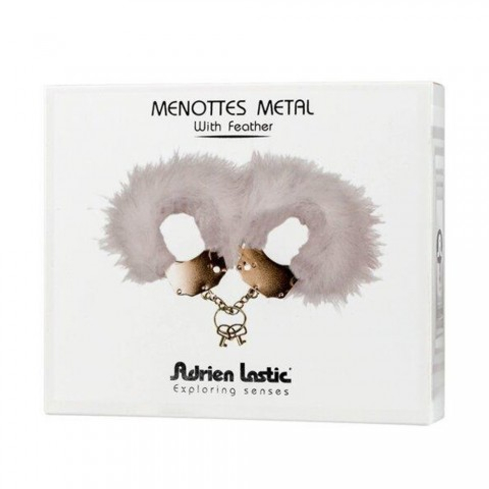 Металлические наручники с белыми перьями Adrien Lastic