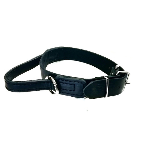 Ошейник кожаный с ручкой фурнитура нержавеющая сталь № 35, длина 90см (С51)