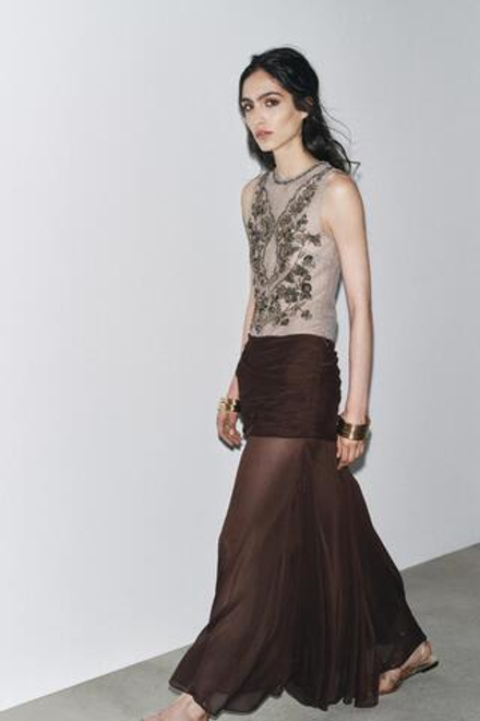 ZARA БОДИ С ВЫШИВКОЙ — ZW COLLECTION, СЕРЕБРИСТЫЙ