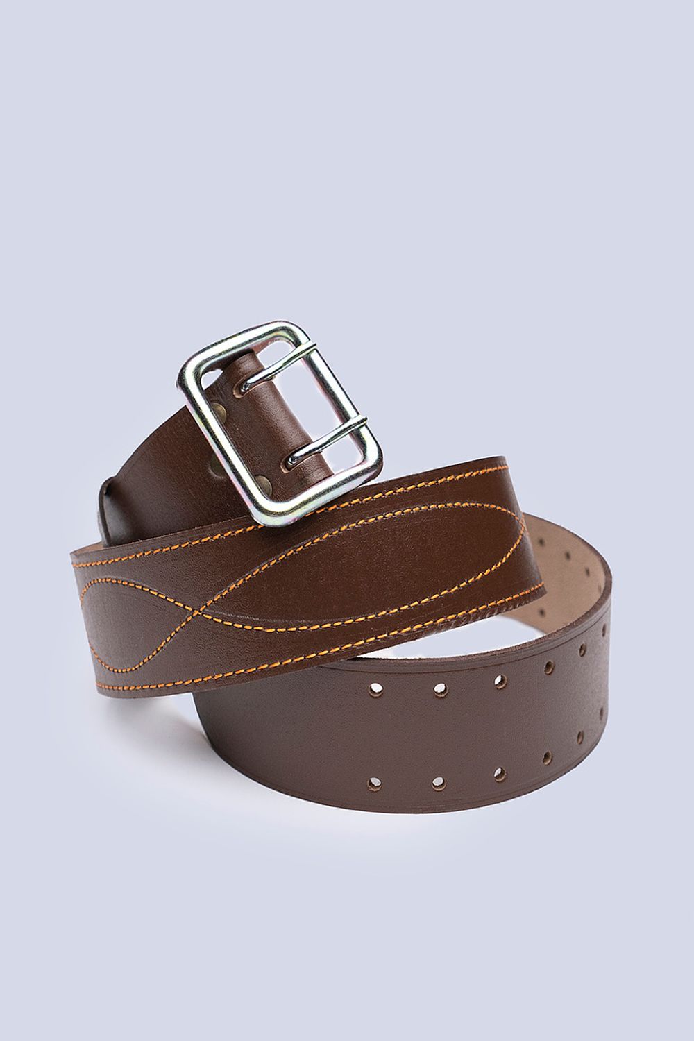 Ремень двухшпеньковый (коричневый, натуральная кожа)