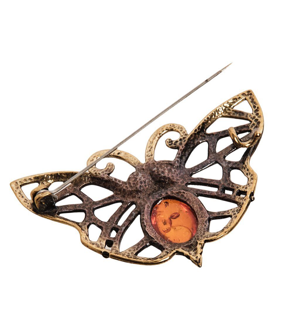 AM-2626 Брошь «Мотылек Ажурный» (латунь, янтарь)