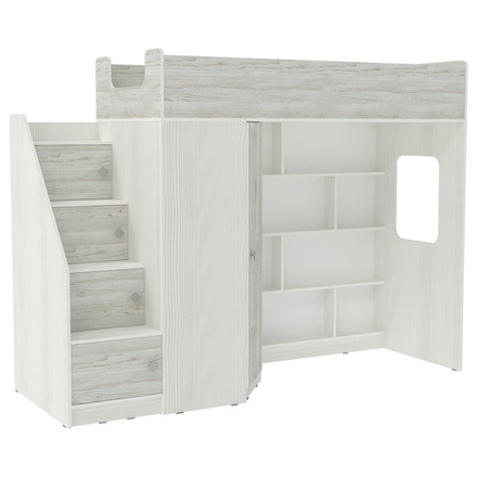 Кровать-чердак КарИВи Л-В602.3 80х190 Белое Дерево Винтерберг