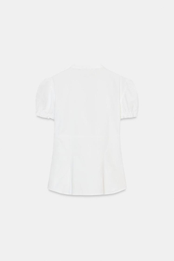 ZARA РУБАШКА ИЗ ПОПЛИНА С ВОЛАНАМИ, БЕЛЫЙ