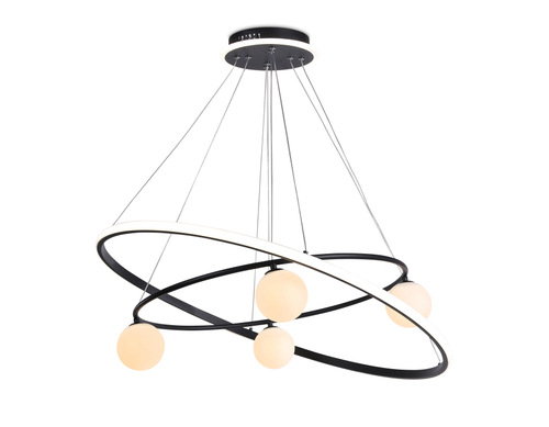 Подвесной светодиодный светильник со сменной лампой и с пультом управления FL66327/1+4 BK черный 92W 3000K-6400K+G9/4 D800/600*1200 (ПДУ ИК)