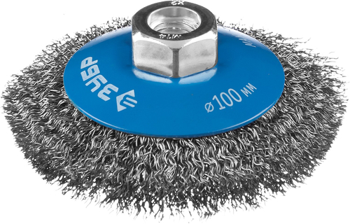 ЗУБР ″Профессионал″. Щетка коническая для УШМ, витая стальная проволока 0,3мм, 100ммхМ14