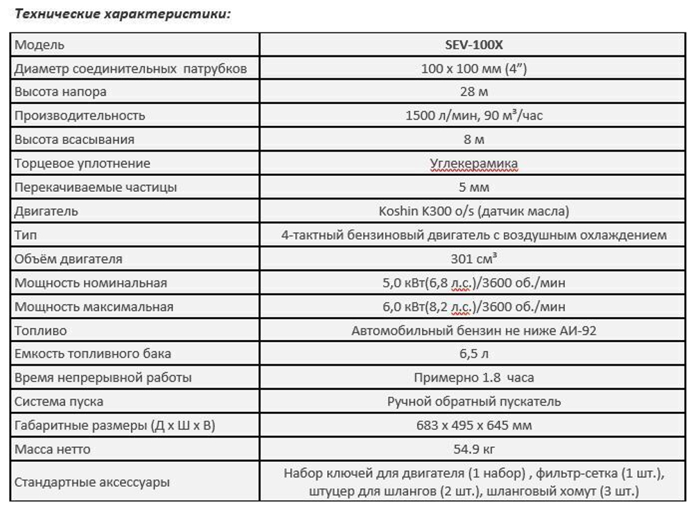 Бензиновая мотопомпа для загрязненной воды Koshin SEV-100X