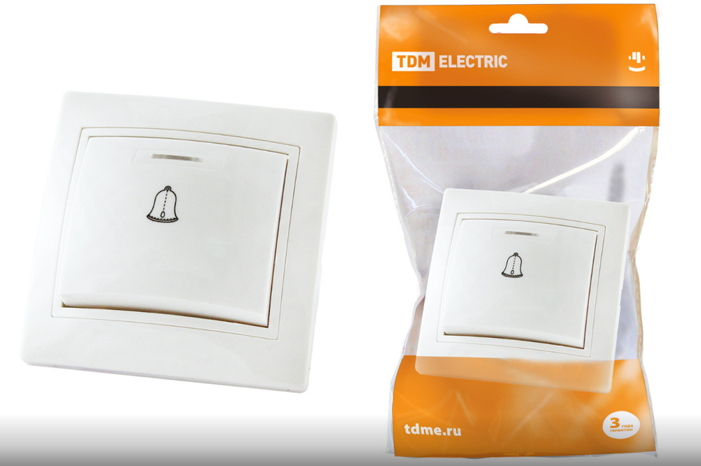 Кнопка звонковая Таймыр с подстветкой 6А IP20 220В белая TDM