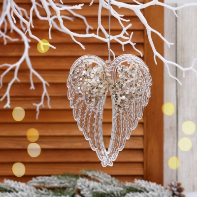 Подвеска «Изящные крылья» 14,5*11,5 см, Белый/Золотой блеск