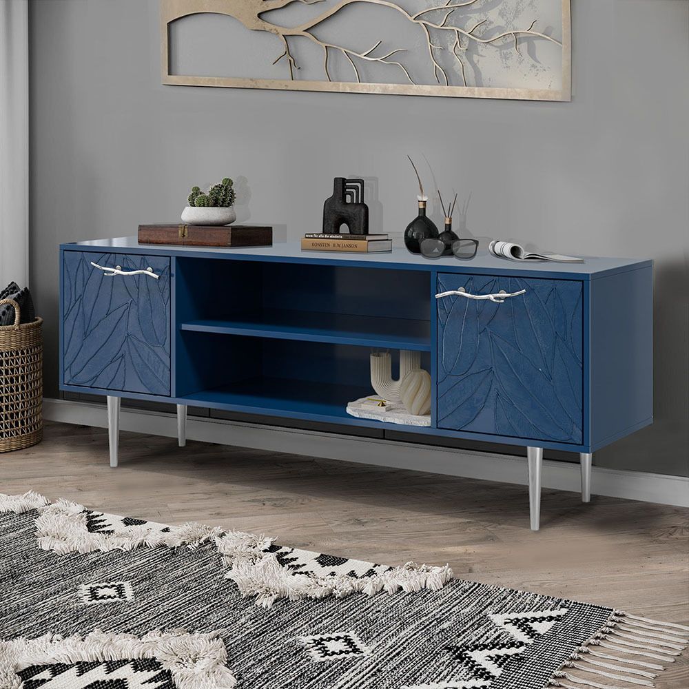 Тумба под ТВ Арт Колор leaves 155см Стайл Сильвер Королевский синий