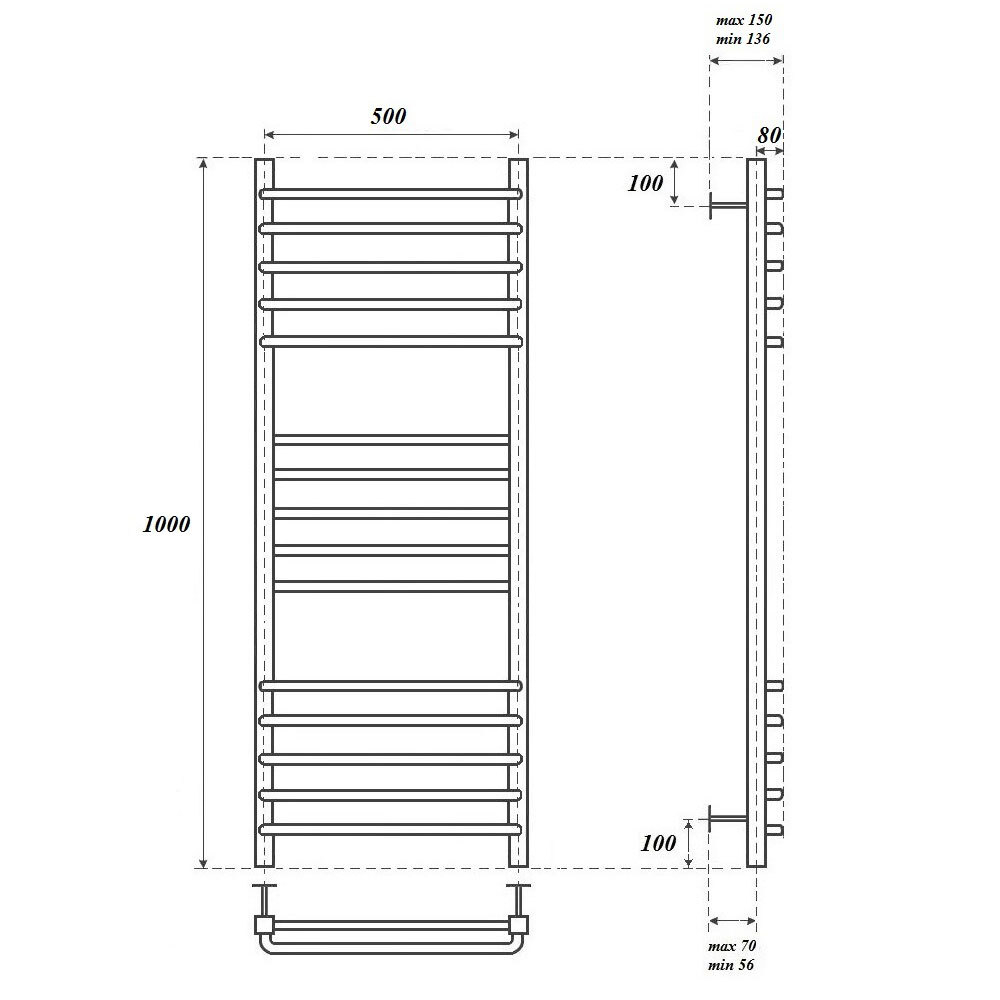 Полотенцесушитель электрический Point Омега PN90150SE П15 500x1000 левый/правый, хром