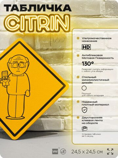 Табличка декоративная "Мистер Гаррисон" из сериала Южный парк, South Park на дверь и стену, прикольная штука в подарок фанату, декоративный знак, 24,5х24,5 см, CITRIN / ЦИТРИН, Айдентика Технолоджи