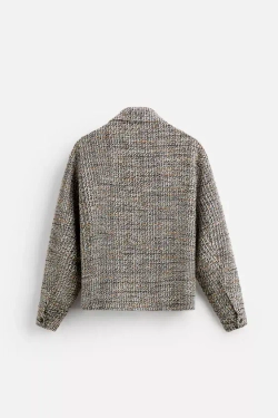 ZARA КУРТКА-РУБАШКА ИЗ РЕЛЬЕФНОЙ ТКАНИ С МОЛНИЕЙ, РЫЖЕВАТО-КОРИЧНЕВЫЙ