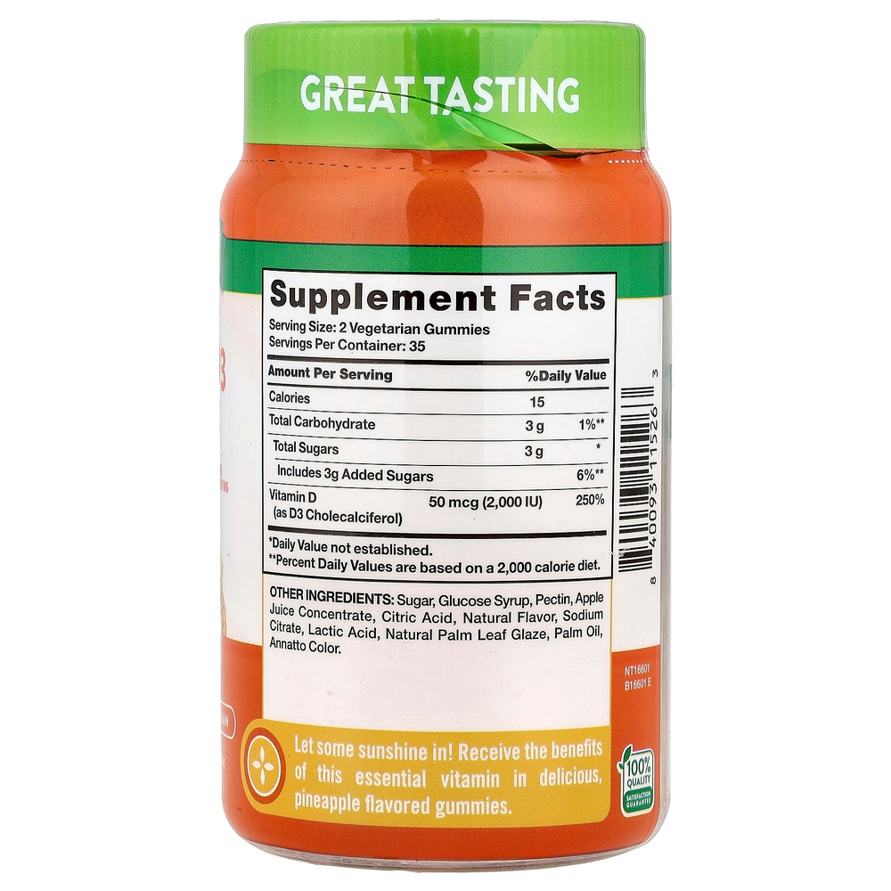 Nature's Truth, витамин D3, вкусный ананас, 70 жевательных таблеток ( 25 мкг (1000 МЕ) в 1 жевательной таблетке)