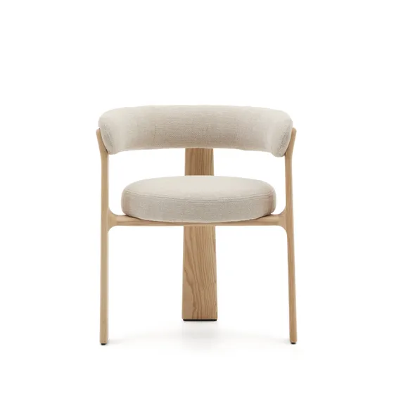 Стул Granite на 3 ножках из бежевого шенилла и массива ясеня в натуральной отделке