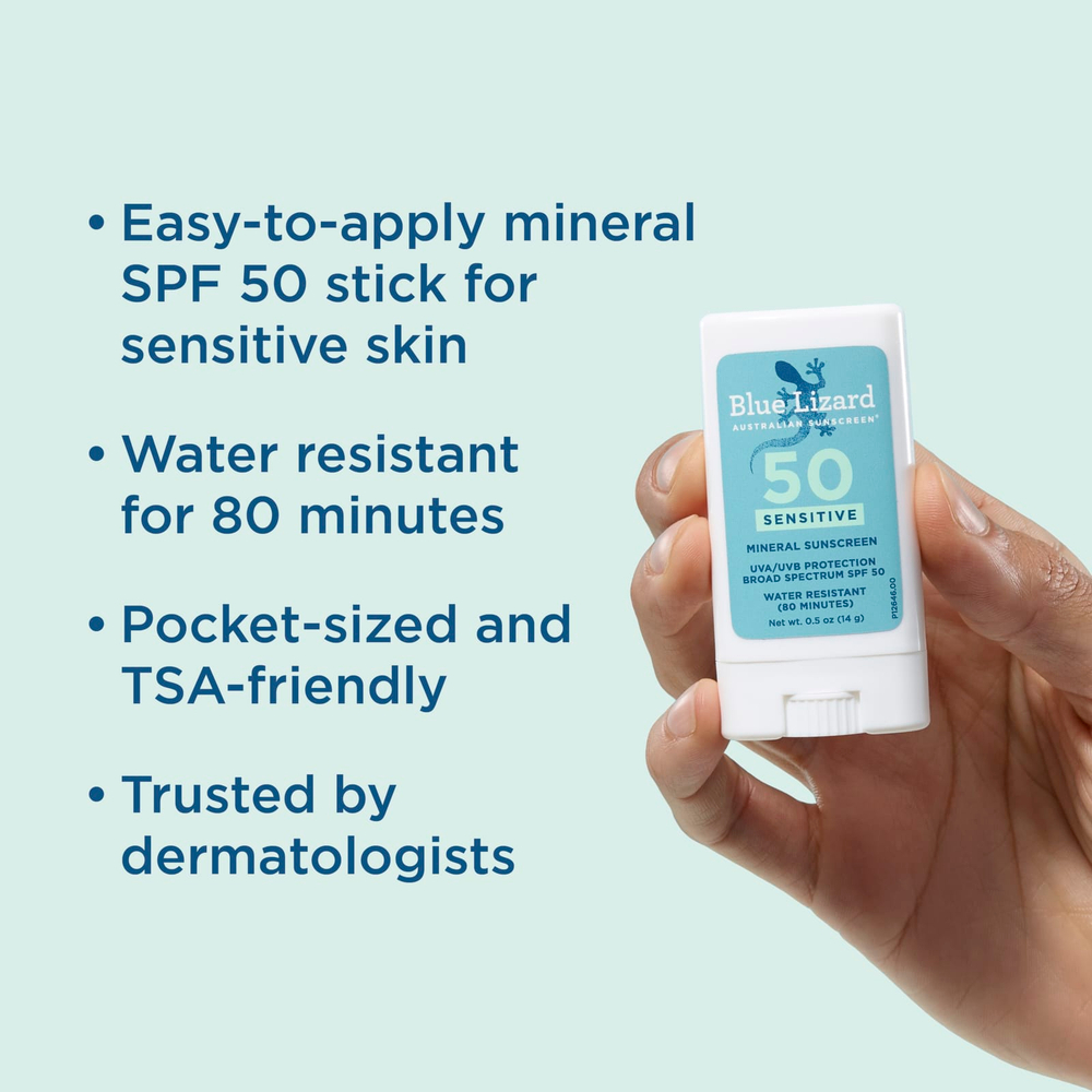 Blue Lizard Australian Sunscreen, Sensitive, минеральный солнцезащитный стик, SPF 50+, 14 г (0,5 унции)