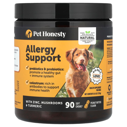 Pet Honesty, Allergy Support, для собак, арахисовая паста, 90 жевательных таблеток, 270 г (9,5 унции)