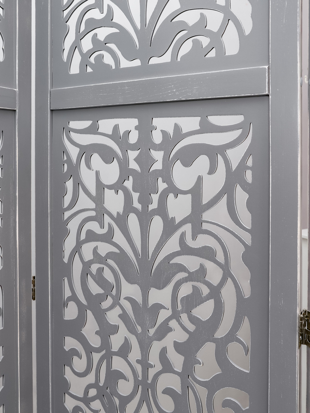 Ширма деревянная резная "Узоры", 4 створки, серая состаренная 1800*2000 мм