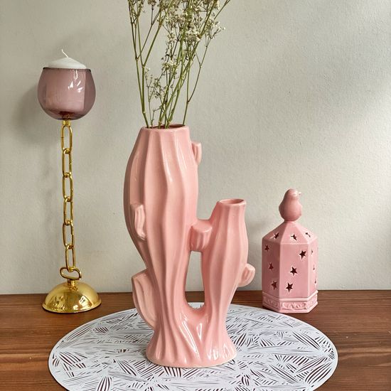 Ваза настольная "Пейот", розовая, керамика, 30 см
