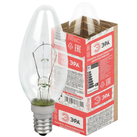 Лампа накаливания ЭРА ДС 230-40-E14-Г 40Вт 230В свечка прозрачная в гофре E14
