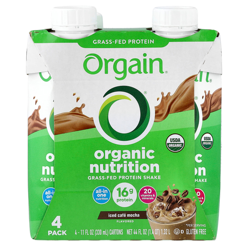 Orgain, Organic Nutrition, протеиновый коктейль из молока коров травяного откорма, со вкусом холодного кофе мокко, 4 пакетика по 330 мл (11 жидк. унций)