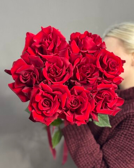 9 французских роз сорта "Эксплорер" под ленту (Эквадор 60 см)