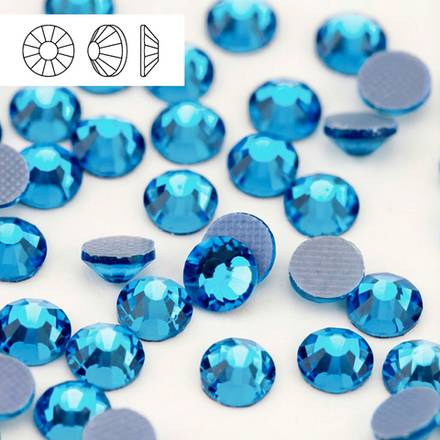 Стразы горячей фиксации из стекла, цвет Aquamarine, форма Flatback