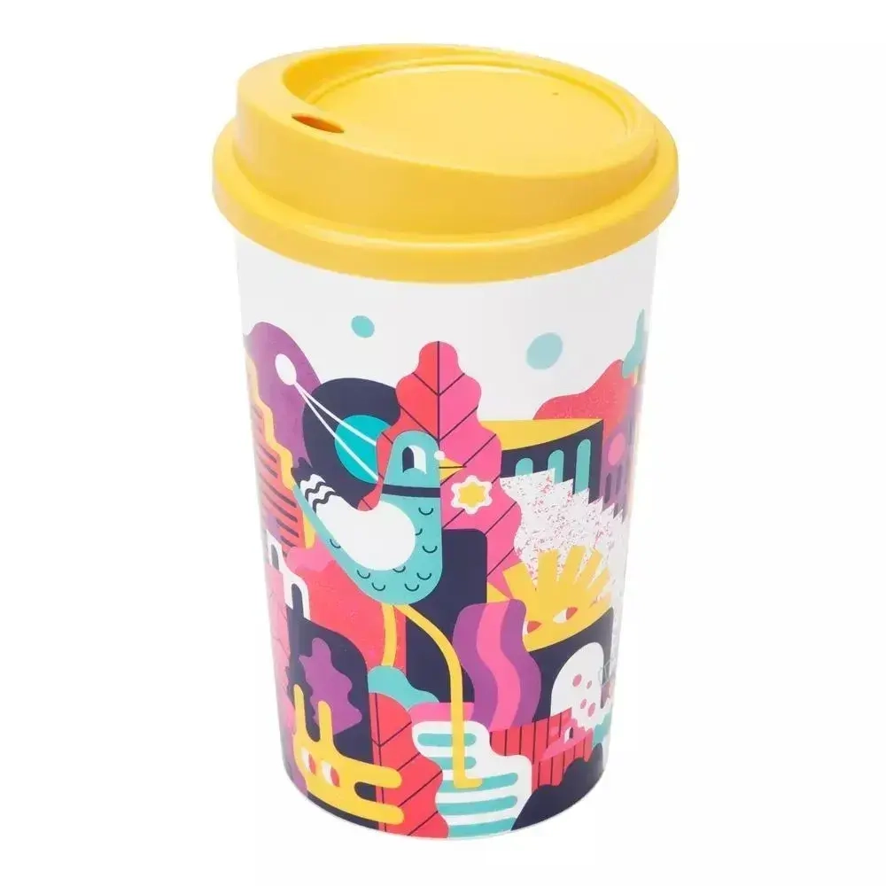 Стакан для горячих и холодных напитков с крышкой и декором городские фантазии 400мл (белый