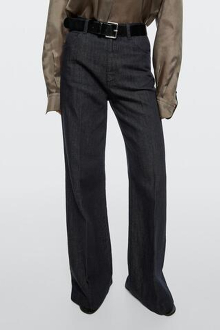 Massimo Dutti Джинсовые брюки-палаццо с высокой талией, темно-синий