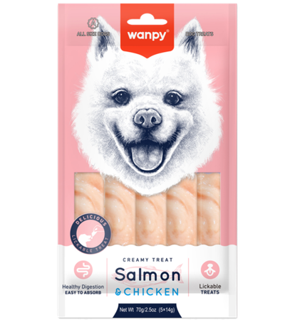Wanpy Dog Лакомство для собак "нежное пюре" из лосося и курицы 70гр.