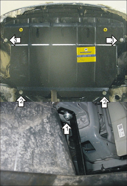 Усиленная защита Motodor картера двигателя, кпп. 2 мм, сталь. для Toyota Yaris 2005-2009, Ractis арт.02527