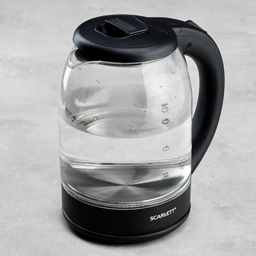 Чайник SCARLETT SC-EK27G90, 1,7 л, 1800 Вт, закрытый нагревательный элемент, стекло, черный