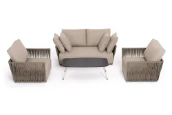 "Форли" лаунж-зона 4-местная плетеная из роупа (веревки), каркас алюминиевый светло-серый, роуп серо-коричневый