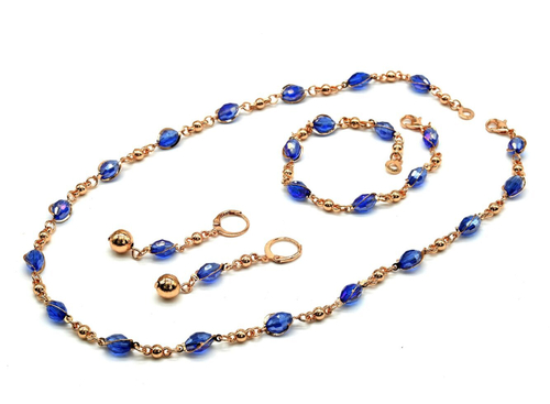 Колье браслет серьги из циркона цв. голубой, 46см, 20см