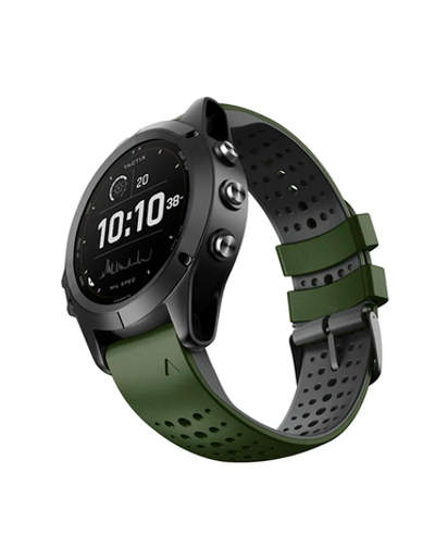 Ремешок дышащий Athlet 22 мм. для Garmin Fenix 7/6/5, EPIX 2, MARQ, Forerunner 935 / 945 / 955 / 965, instinct, instinct 2 силиконовый быстросъемный ( Зеленый Хаки / Черный )