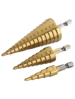 Сверло ступенчатое по металлу 3 шт, для отверстий от 4-32 мм