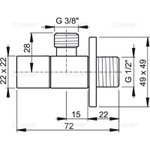 AVR002 Угловой вентиль 1/2" ? 3/8", квадратный