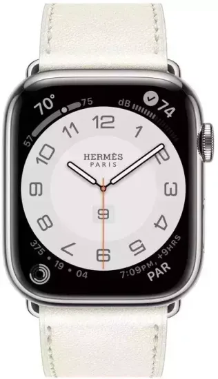 Умные часы Apple Watch Hermès Series 9 41 мм Steel Case , Silver/Blanc Swift Leather Single Tour