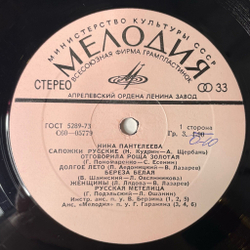 Винтажная виниловая пластинка LP Поет Нина Пантелеева (СССР 1975) Долгое Лето