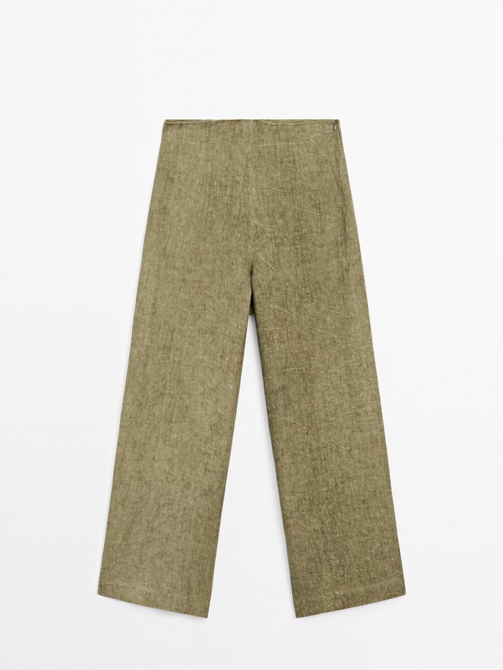 Massimo Dutti Струящиеся брюки из 100% льна, оливковый