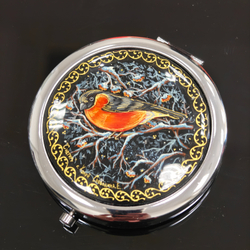 Сувенирное зеркальце с ручной росписью "Снегирь"