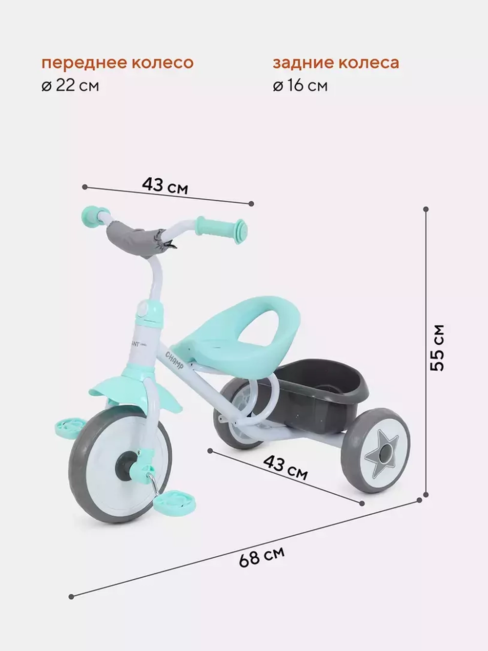 Детский трехколесный велосипед RANT basic RB251 "CHAMP" (Mint)