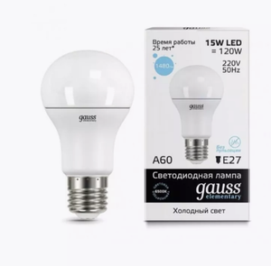 ЛАМПА GAUSS LED ELEMENTARY A60 15W E27 6500K 1/10/50